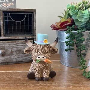 New Easter Highland Cow Wearing Top Hat Figurine